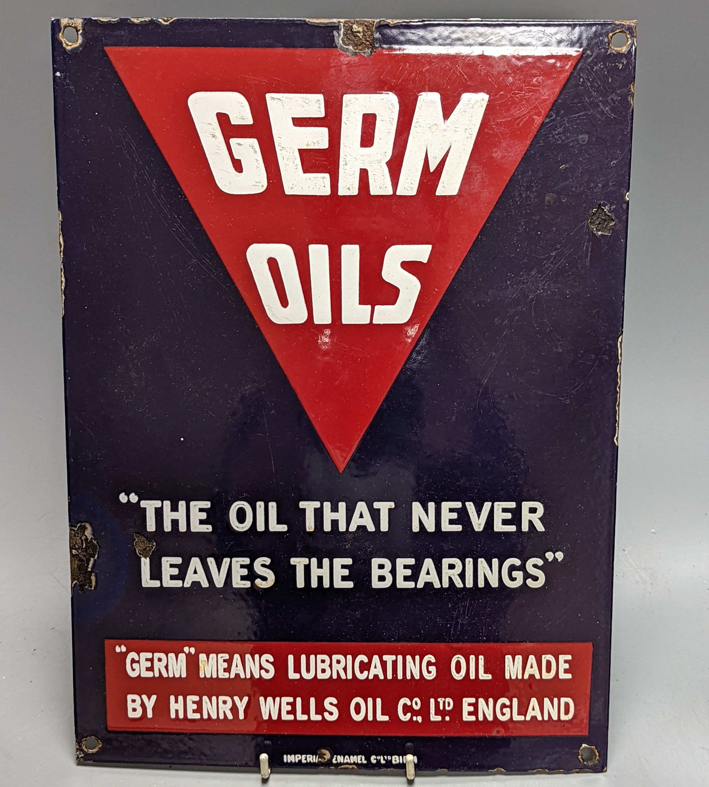 A Germ oils advertising enamel sign, 36x26cm